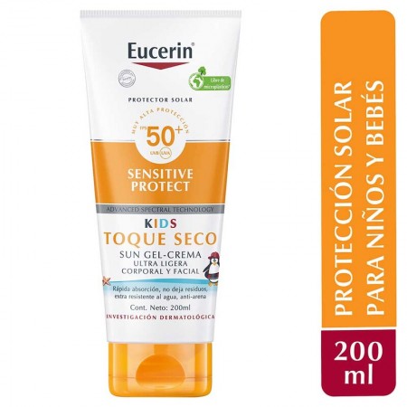 EUCERIN SUN SENSITIVE PROTECT KIDS TOQUE SECO FPS50+ GEL CREMA ULTRA LIGERA 200 ML