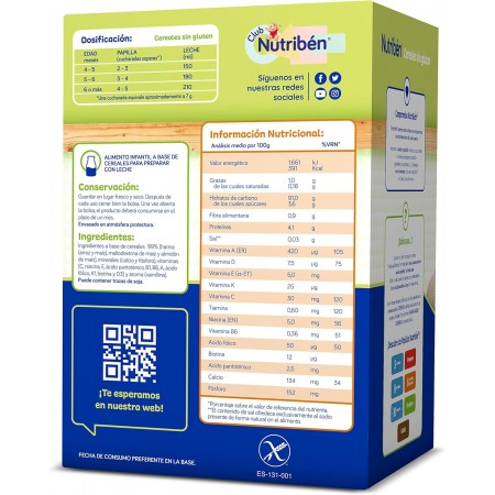 NUTRIBEN CEREALES SIN GLUTEN PAPILLA 600 G