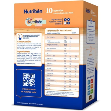 NUTRIBEN 10 CEREALES CON MIEL 600 G