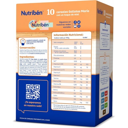 NUTRIBEN 10 CEREALES MIEL GALLETAS MARIA 600 G