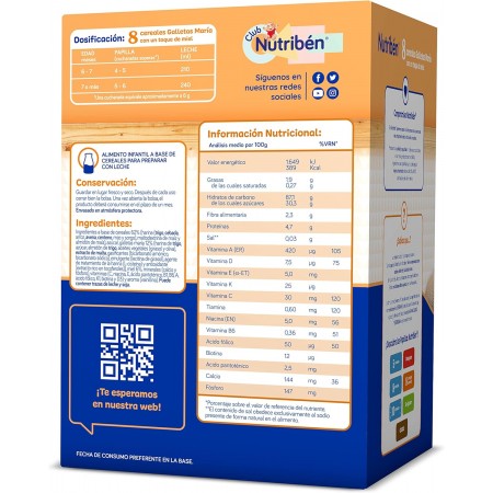NUTRIBEN 8 CEREALES Y MIEL GALLETAS MARIA 600 G