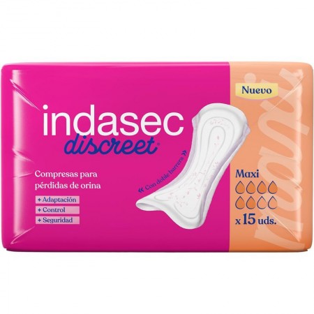 INDASEC DISCREET COMPRESAS DE PERDIDAS LEVES MAXI 15 COMPRESAS