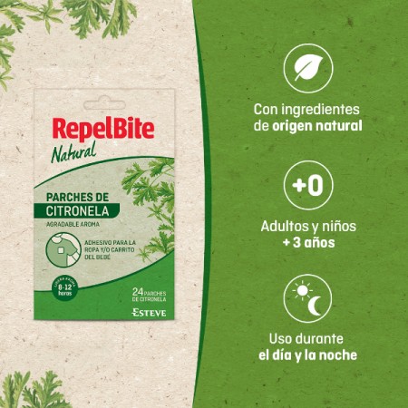 REPELBITE NATURAL PARCHES REPELENTE INSECTOS DE CITRONELA ADHESIVO 24 PARCHES