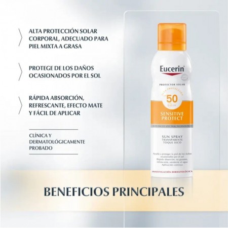 EUCERIN SUN DUPLO OIL CONTROL SPF50 CORPORAL TOQUE SECO SPRAY TRANSPARENTE 2 X 200ML