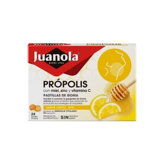 JUANOLA PROPOLIS VIT C ZINC SABOR LIMON Y MIEL 24 PASTILLAS DE GOMA