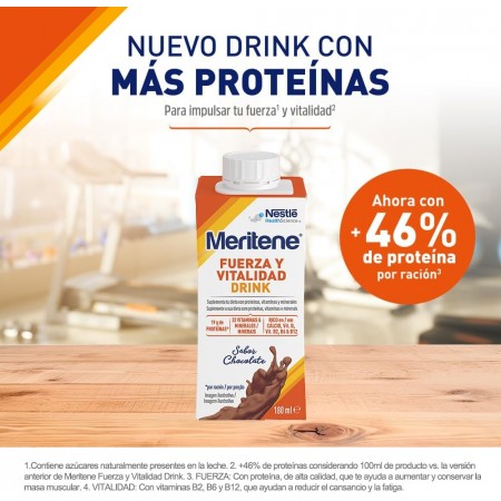 MERITENE FUERZA Y VITALIDAD DRINK SABOR CHOCOLATE 12 BOTELLAS 180 ML + 2 DE REGALO
