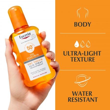 EUCERIN SUN SPRAY 50+ OIL CONTROL DRY TOUCH TRANSPARENTE 1 ENVASE 200 ML