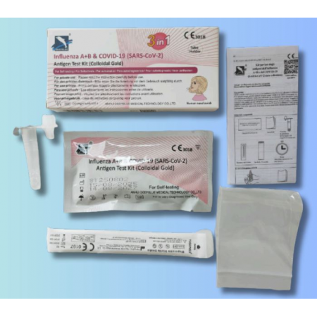 TEST NASAL DUO AUTODIAGNOSTICO ANTIGENOS DE COVID SARS-COV-2 + GRIPE A/B DEEPBLUE