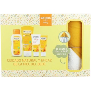 WELEDA PACK BIENVENIDA BEBE: CREMA PAÑAL + CREMA FACIAL + ACEITE MASAJE + GEL-CHAMPU + REGALO TOALLA