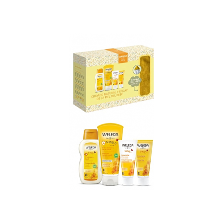 WELEDA PACK BIENVENIDA BEBE: CREMA PAÑAL + CREMA FACIAL + ACEITE MASAJE + GEL-CHAMPU + REGALO TOALLA