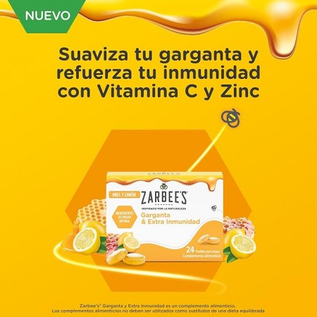 ZARBEES GARBANTA & EXT INMUNIDAD SABOR MIEL Y LIMON 24 PASTILLAS PARA CHUPAR