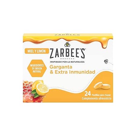 ZARBEES GARBANTA & EXT INMUNIDAD SABOR MIEL Y LIMON 24 PASTILLAS PARA CHUPAR