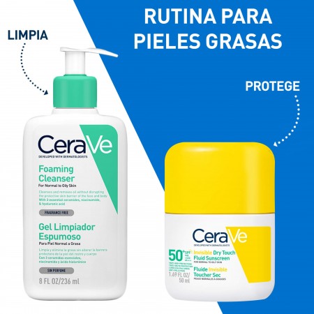 Rutina para pieles grasas con limpiador espumoso y fotoprotector Cerave Oil Control