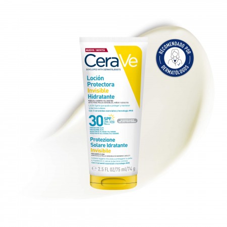 CeraVe loción protectora invisible hidratante SPF 30 de 75 ml recomendada por dermatólogos