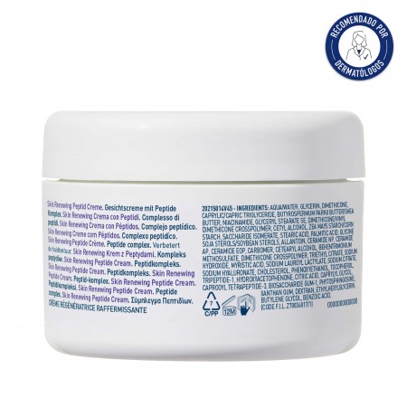 Detalle de la etiqueta trasera e instrucciones de uso de CeraVe crema con péptidos 48g