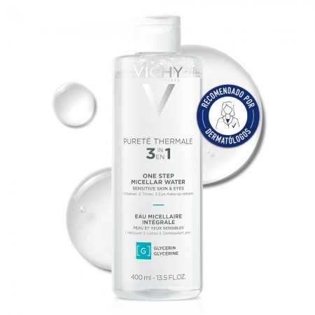 Agua micelar desmaquillante Vichy Pureté Thermale Mineral de 400 ml recomendada por dermatólogos