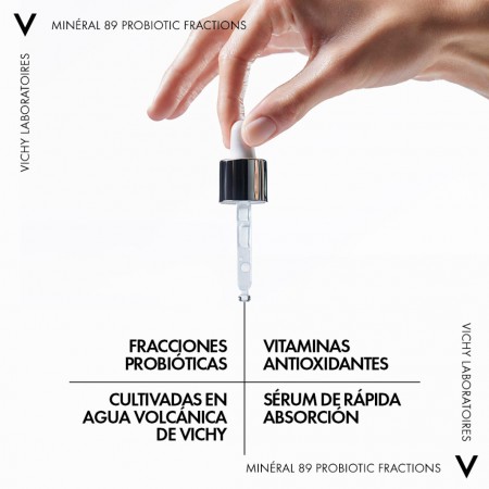 Aplicación del sérum de rápida absorción con fracciones probióticas y agua volcánica de Vichy