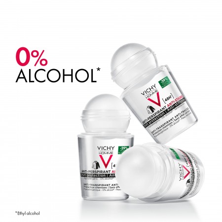 Fórmula protectora de Vichy Homme desodorante sin alcohol ideal para pieles sensibles