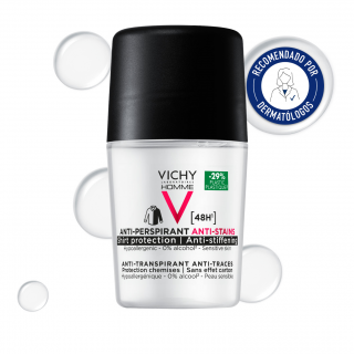 Desodorante Vichy Homme antitranspirante recomendado por dermatólogos para el cuidado masculino