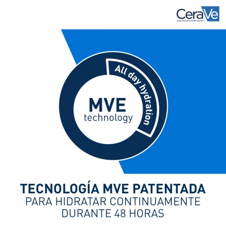 Tecnología MVE patentada por CeraVe para una hidratación profunda continua durante 48 horas