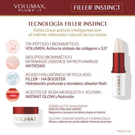 VOLUMAX PLUMP IT PACK FILLER INSTINCT: STICK LABIAL DIA 4 G + BALSAMO LABIAL NOCHE 4 G