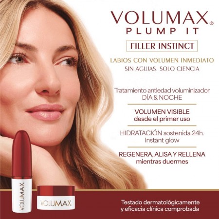 VOLUMAX PLUMP IT TRATAMIENTO VOLUM FILLER INSTINCT: STICK LABIAL DIA 4G + BALSAMO LABIAL NOCHE 4G