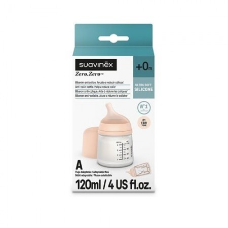 SUAVINEX ZERO ZERO BIBERON ANTICOLICO TETINA DE SILICONA FLUJO ADAPTABLE 120 ML COLOR FAIR