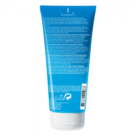 Detalle técnico e información de uso del tubo de 200 ml La Roche-Posay Effaclar gel purificante