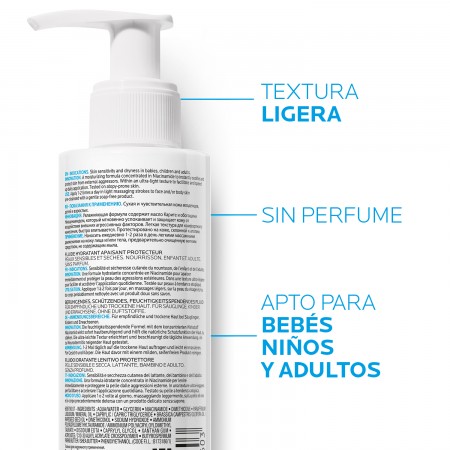 Textura ligera y sin perfume del fluido corporal hidratante Lipikar apto para toda la familia