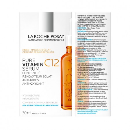 Empaque oficial y frasco de 30 ml de La Roche-Posay Pure Vitamin C12 Serum