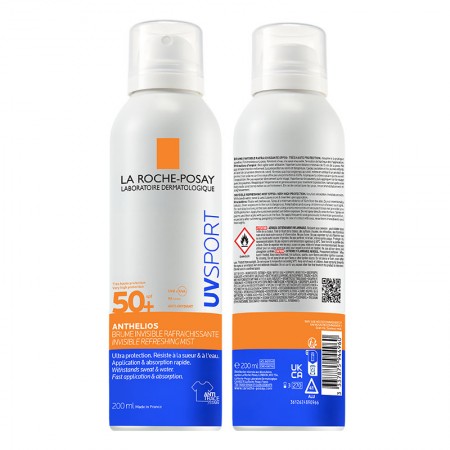 Vista frontal y posterior del spray de 200 ml de La Roche-Posay Anthelios UVSport Wet Resist SPF50+