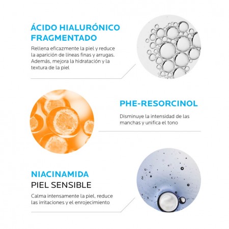 Ingredientes antiedad de Anthelios Age Correct con ácido hialurónico fragmentado, phe-resorcinol y niacinamida