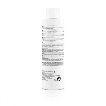 Vista posterior del envase de 200 ml de Vichy Dercos Neogenic Champú Redensificante