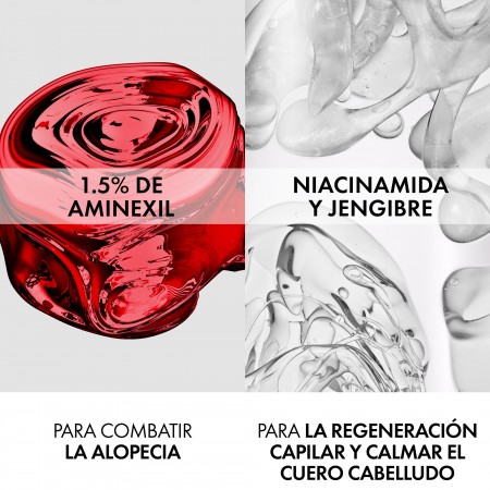 Ingredientes activos 1.5% Aminexil, Niacinamida y Jengibre contra la alopecia Vichy Dercos Aminexil Clinical