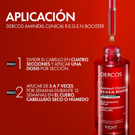 Modo de empleo y pasos de aplicación del sérum regenerador capilar Vichy Dercos Aminexil Clinical