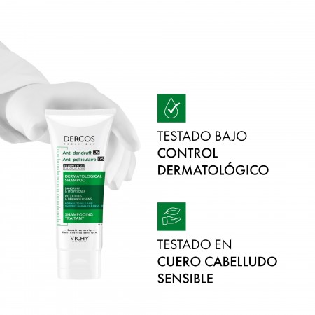 Tubo de formato viaje testado en cuero cabelludo sensible Vichy Dercos Champú Anticaspa Cabello Graso