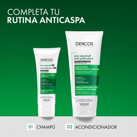 Rutina anticaspa completa con champú formato viaje 95 ml y acondicionador Vichy Dercos