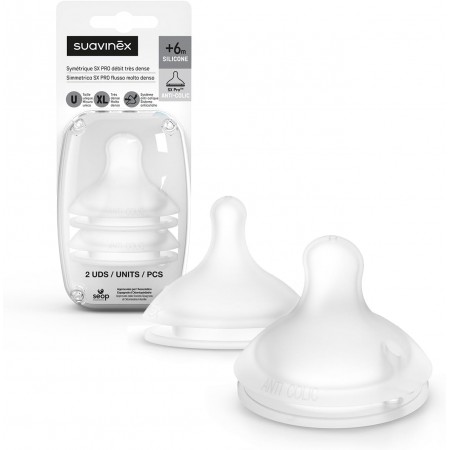SUAVINEX TETINA SILICONA FISIOLOGICA FLUJO DENSO SX PRO + 6 MESES 2 UNIDADES