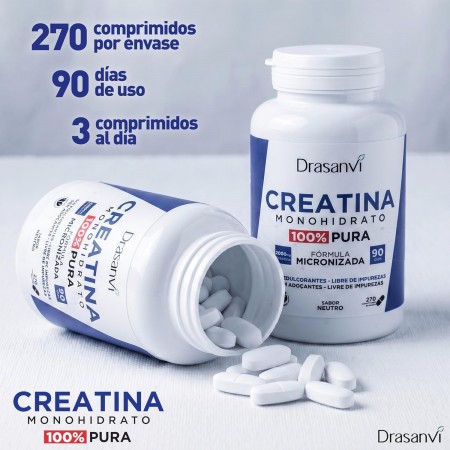 DRASANVI CREATINA MONOHYDRATO 80 MESH SABOR NEUTRO 90 COMPRIMIDOS