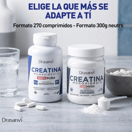 DRASANVI CREATINA MONOHYDRATO 80 MESH SABOR NEUTRO 90 COMPRIMIDOS