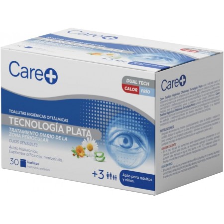 CARE+ TOALLITAS HIGIENICAS OFTALMICAS TECNOLOGIA PLATA 30 MONODOSIS ESTERILES