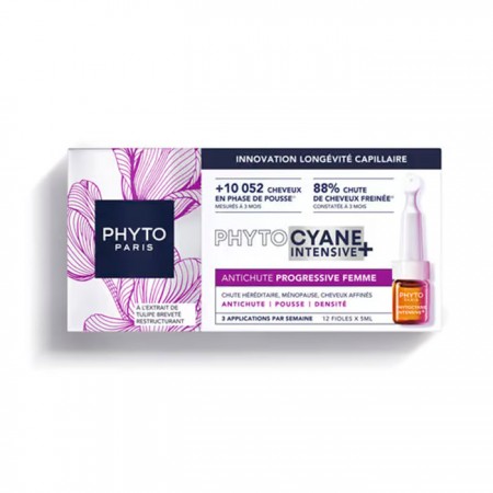PHYTO PHYTOCYANE INTENSIVE+ TRATAMIENTO ANTICAIDA PROGRESIVA MUJER 12 AMPOLLAS 5 ML (2 MESES)