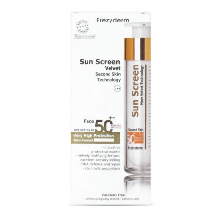 FREZYDERM SUN SCREEN VELVET FACE SPF50+ EXELTIS 50 ML