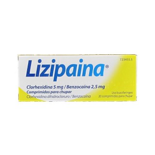 LIZIPAINA CLORHEXIDINA/BENZOCAINA 5 mg/2,5 mg 20 COMPRIMIDOS PARA CHUPAR (TUBO)
